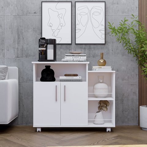 Armário Organizador para Sala 2 Portas com Nicho Superior Branco – Estante Decorativa