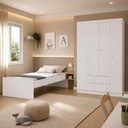 Ver imagem 3 de Jogo de Quarto Cama com Colchão Incluso e Guarda-Roupa 4 Portas 2 Gavetas Lira Multimóveis MP4837