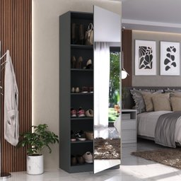 Sapateira 1 Porta com Espelho 6 Prateleiras Divino - 1 Sapateira 1 Porta com Espelho 6 Prateleiras Divino - 1