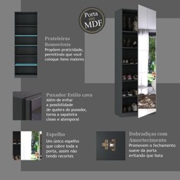 Sapateira 1 Porta com Espelho 6 Prateleiras Divino - 9 Sapateira 1 Porta com Espelho 6 Prateleiras Divino - 9