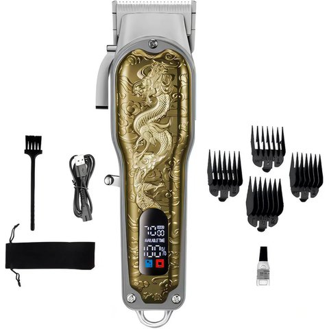 Dragão Retro Máquina Profissional Barbearia Cabelo Barba Recarregável Cor Dourado
