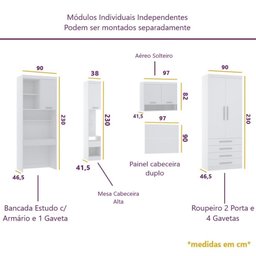 Guarda Roupa Dormitório Modulado Alpes Solteiro Bancada de Estudo - Roupeiro Luciane M05:azul - 4