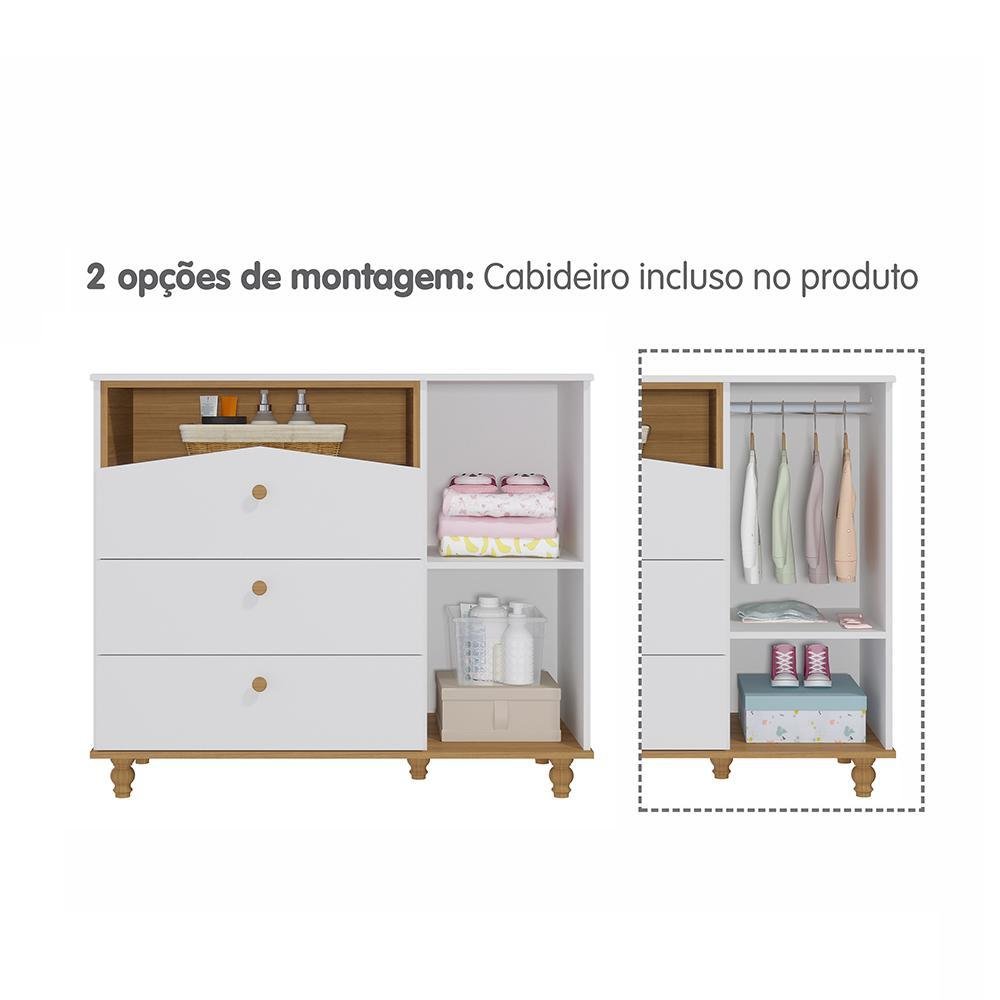 Jogo de Quarto Infantil Cômoda Casinha 1 Porta e Berço Americano Candy Branco/nature - Permóbili - 3