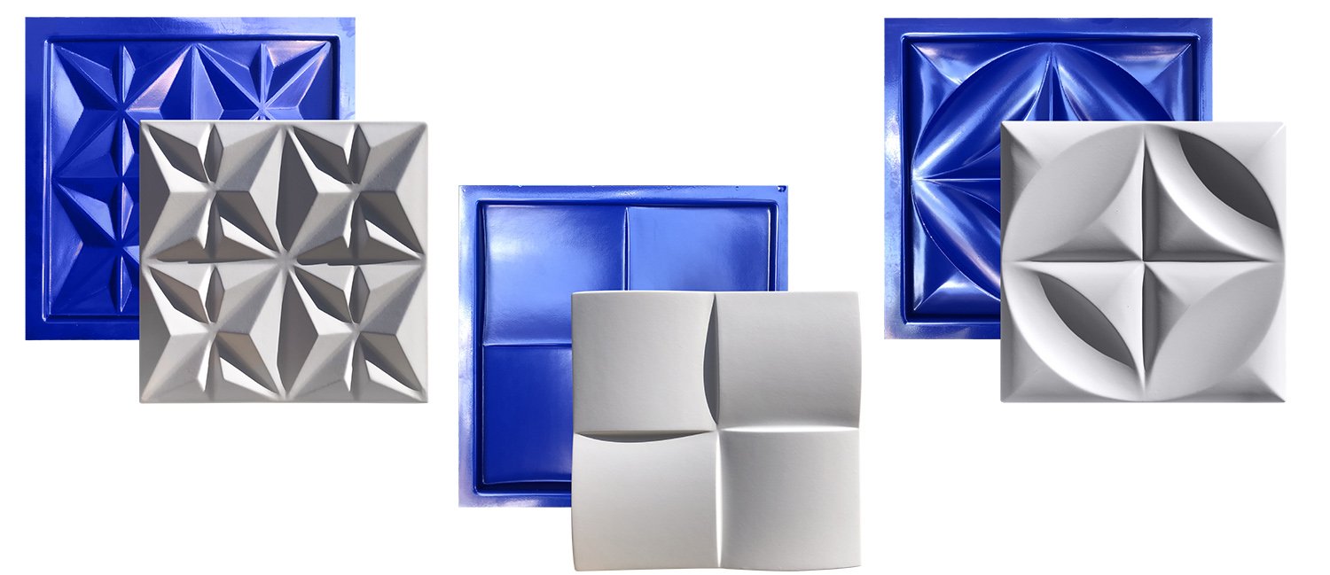 Conjunto 3 Formas 3d Gesso E Cimento Abs Azul 
