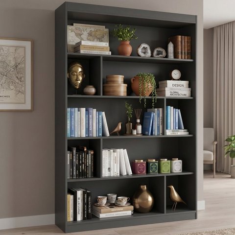Estante de Livros 120CMX181CM 4 Prateleiras Home Office Yescasa Grafite