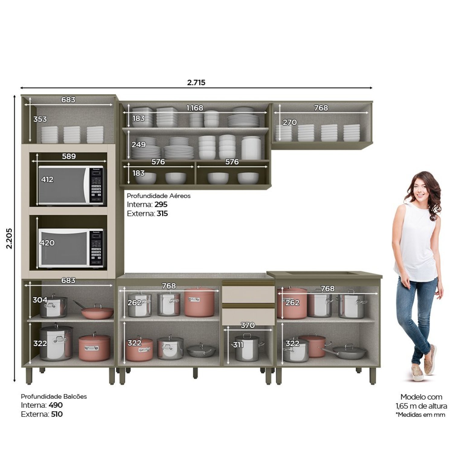 Cozinha Completa 6 Peças para Forno e Cooktop e Ilha Gourmet 9 Portas Aurora Espresso Móveis - 3