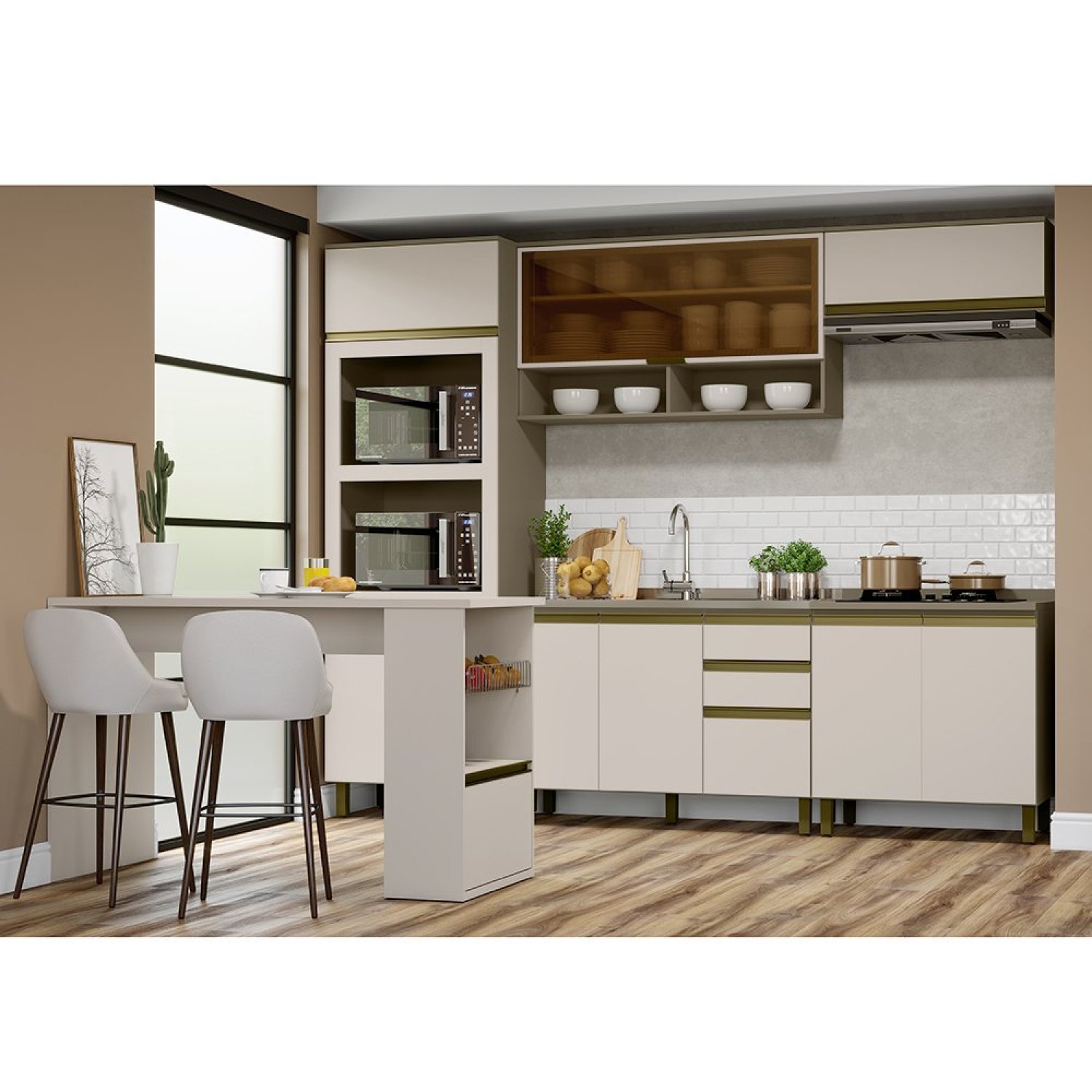 Cozinha Completa 6 Peças para Forno e Cooktop e Ilha Gourmet 9 Portas Aurora Espresso Móveis - 2