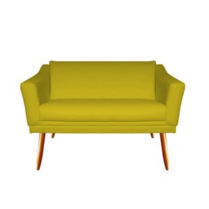 Namoradeira Decorativa Agatha Couro Amarelo 2 Lugares Pés Madeira Ms Decor
