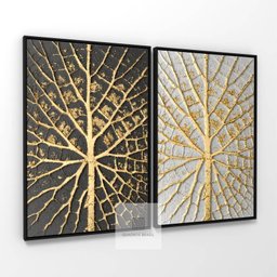 Quadro Folhas Douradas Duo Moderno Positive Negative - 2