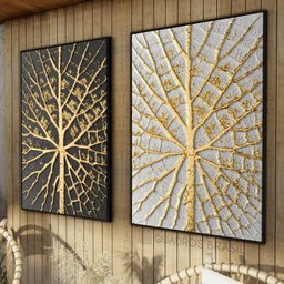 Quadro Folhas Douradas Duo Moderno Positive Negative - 1