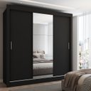 Ver imagem 1 de Guarda-roupa Casal Flórida 3 Portas de Correr com Espelho 3 Gavetas Preto Fosco - Panorama Móveis