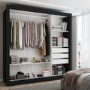 Ver imagem 2 de Guarda-roupa Casal Flórida 3 Portas de Correr com Espelho 3 Gavetas Preto Fosco - Panorama Móveis