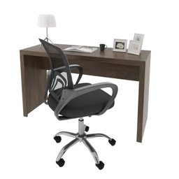 Kit 2 Peças com Escrivaninha 127cm com Cadeira de Escritório Diretor Tela Mesh - 1