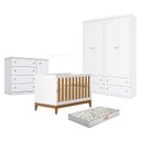 Ver imagem 1 de Quarto de Bebê Americano 4 Portas com Berço Americano Flip Branco Acetinado Savana Reller e Colchão