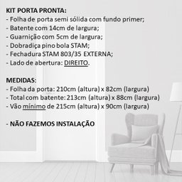 KIT PORTA PRONTA PRIMER - 210X82CM - ABERTURA DIREITA - 5