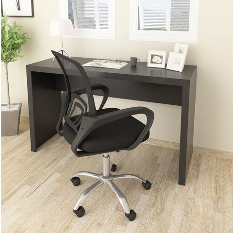 Conjunto 2 Peças com Escrivaninha 127cm com Cadeira de Escritório Diretor Tela Mesh Preto