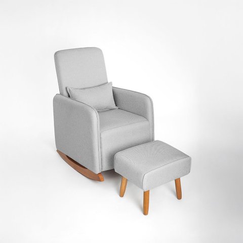 Poltrona de Amamentação Helena Balanço com Almofada + Puff Linho Cinza Cod 2502 - Lahome Decor