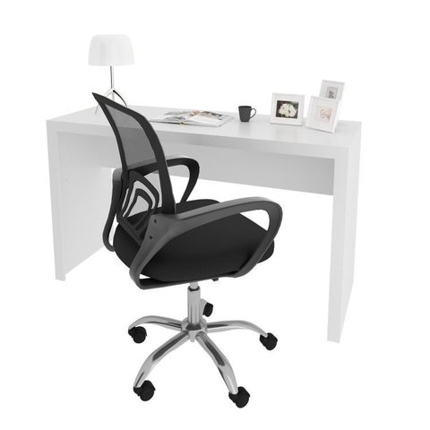 Conjunto 2 Peças com Escrivaninha 127cm com Cadeira de Escritório Diretor Tela Mesh Branco