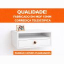 Ver imagem 6 de Mesa de Cabeceira Suspensa 25cm com Gaveta e Nicho MDF 15mm Branco Mesa de Cabeceira Montada Telescó