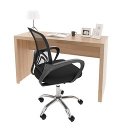 Kit 2 Peças com Escrivaninha 127cm com Cadeira de Escritório Diretor Tela Mesh - 1