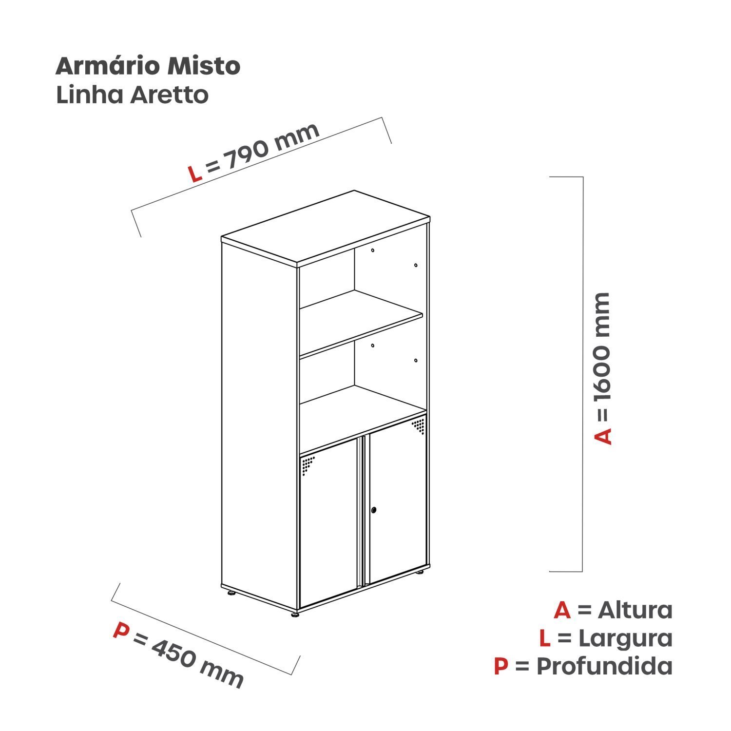 Armário para Escritório Misto 2 Portas 160cm - 4