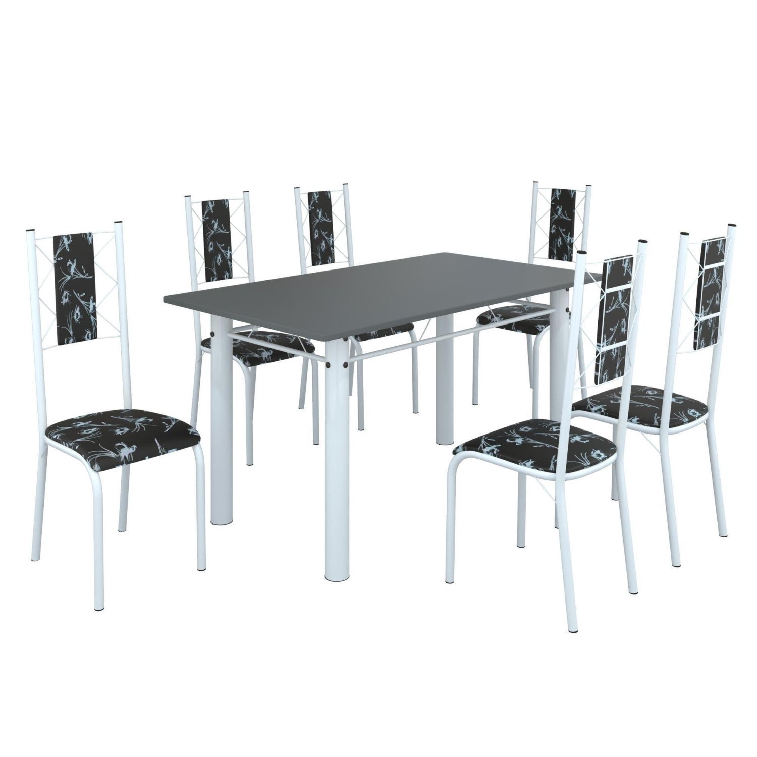 Conjunto Sala de Jantar Bahia Mesa Tubo 140x75cm Tampo Pedra com 6 Cadeiras - 2