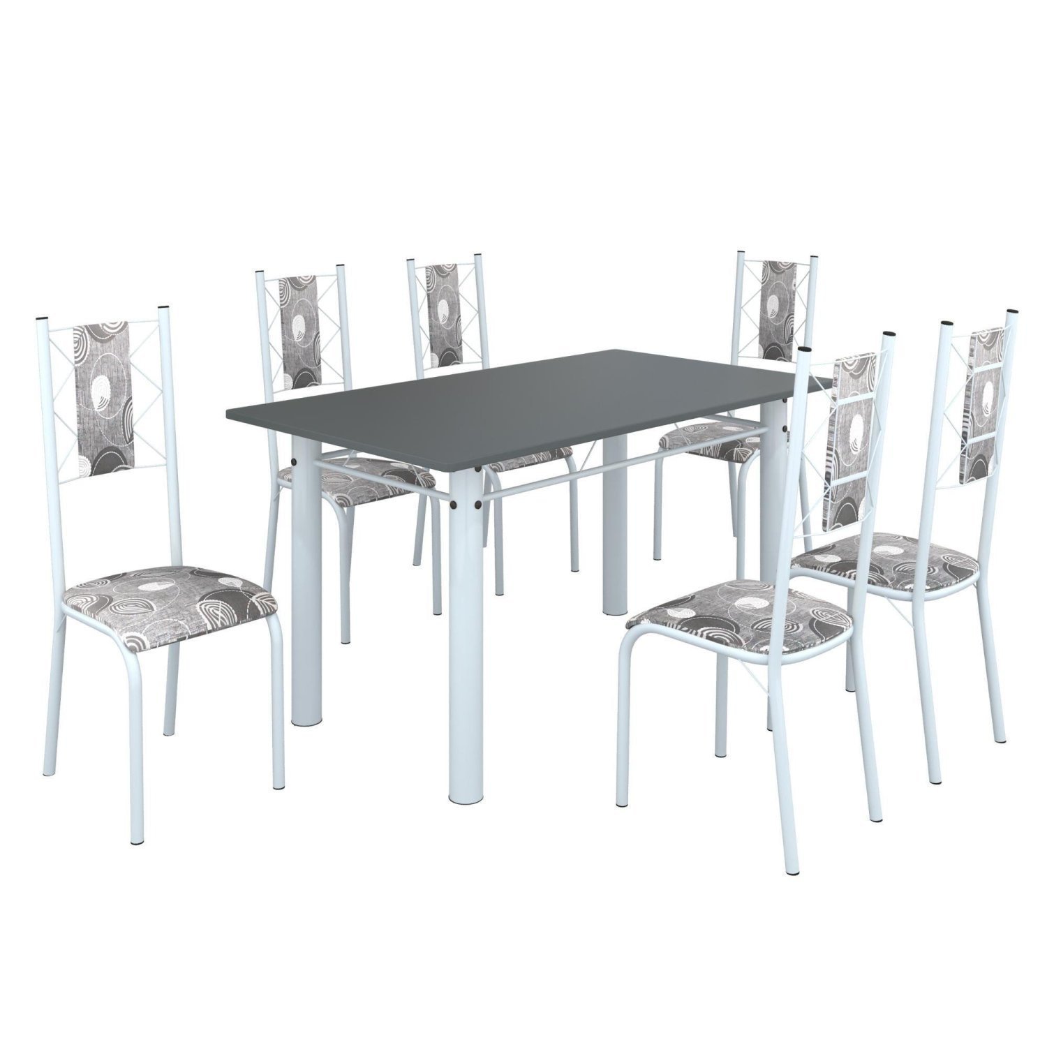 Conjunto Sala de Jantar Bahia Mesa Tubo 140x75cm Tampo Pedra com 6 Cadeiras - 2