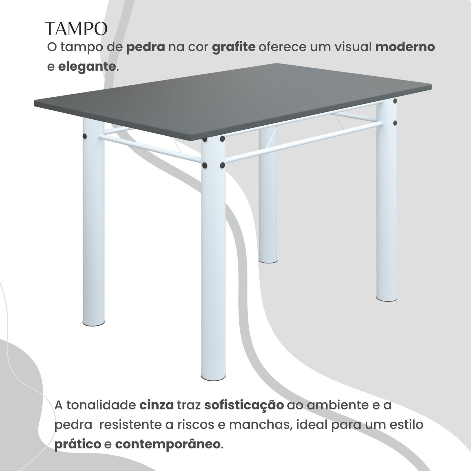 Conjunto Sala de Jantar Bahia Mesa Tubo 140x75cm Tampo Pedra com 6 Cadeiras - 4
