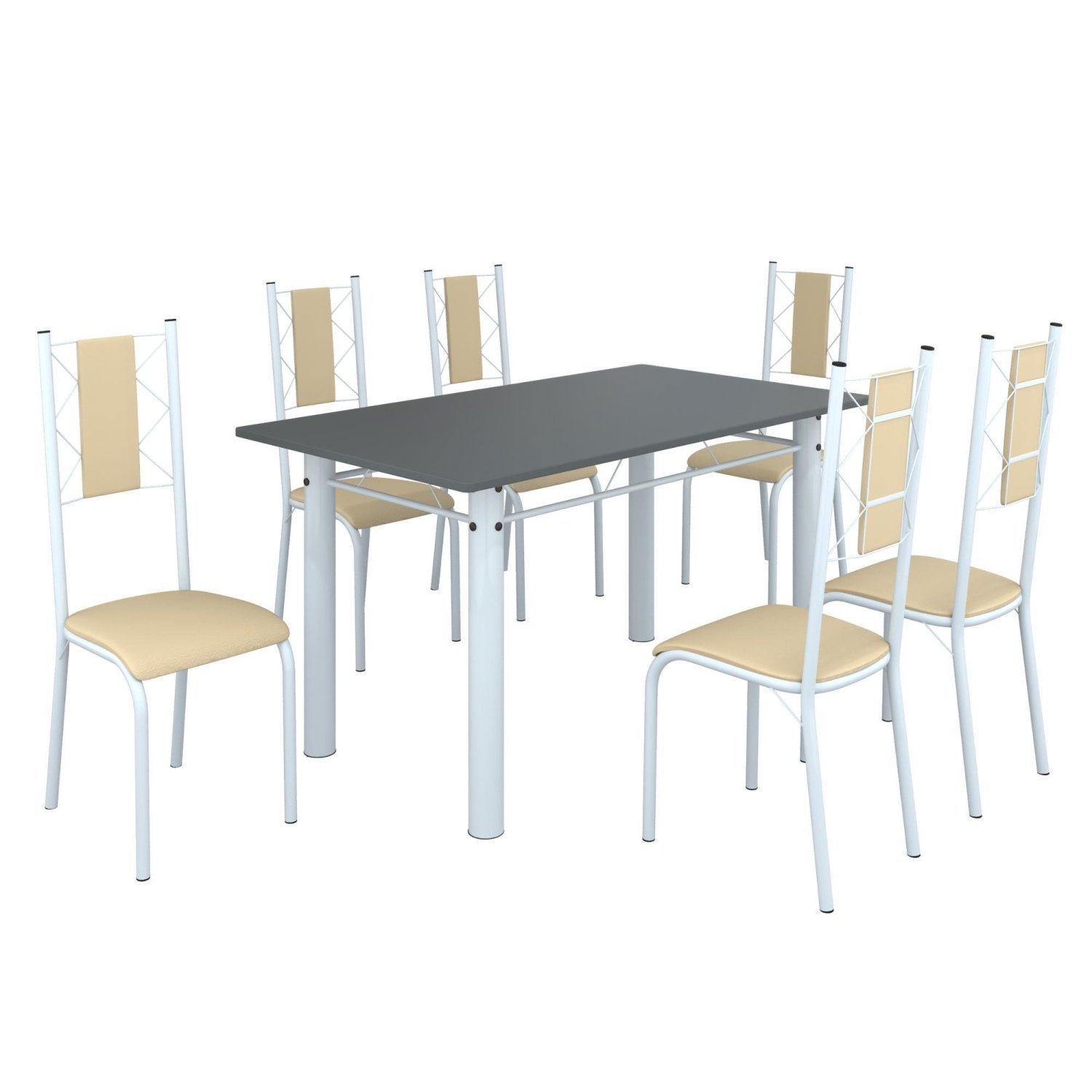 Conjunto Sala de Jantar Bahia Mesa Tubo 140x75cm Tampo Pedra com 6 Cadeiras - 2