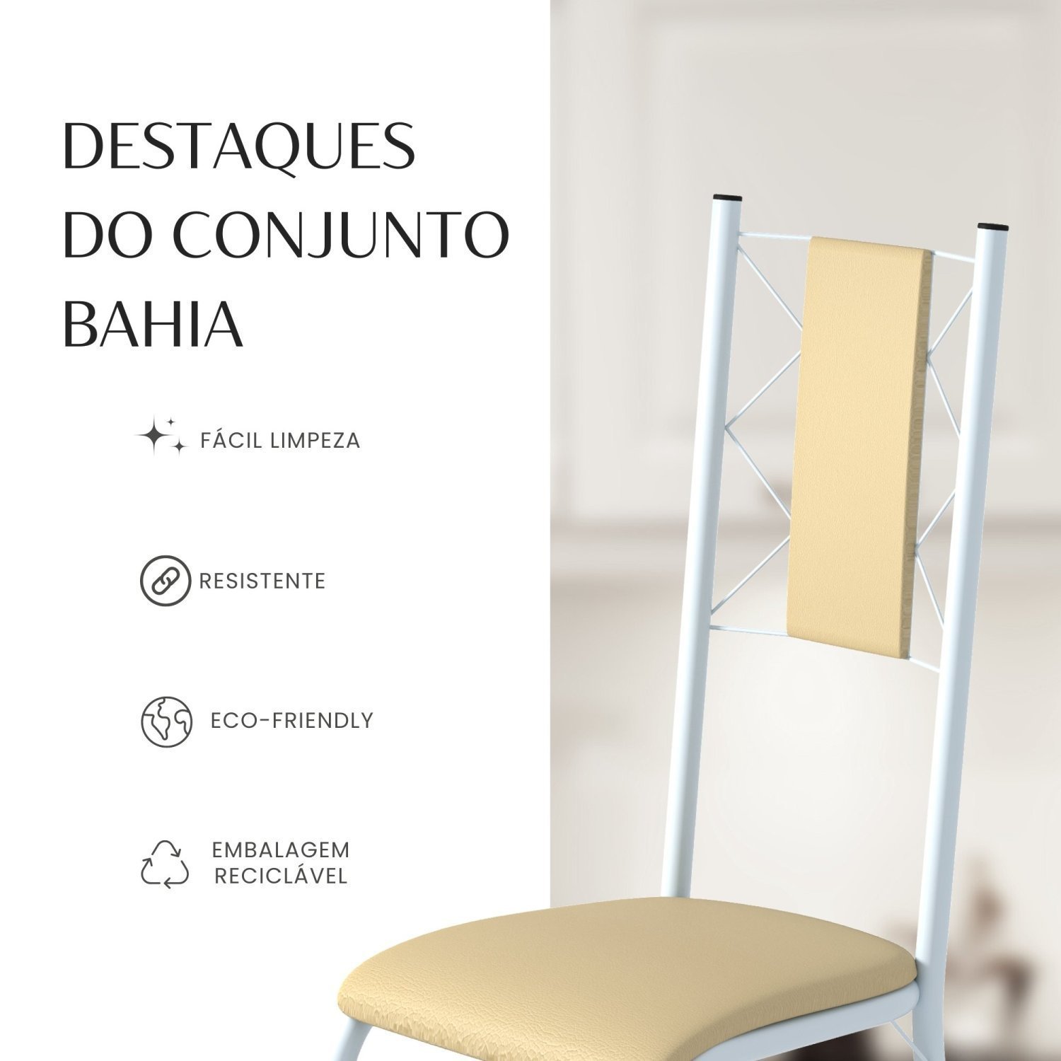 Conjunto Sala de Jantar Bahia Mesa Tubo 140x75cm Tampo Pedra com 6 Cadeiras - 9