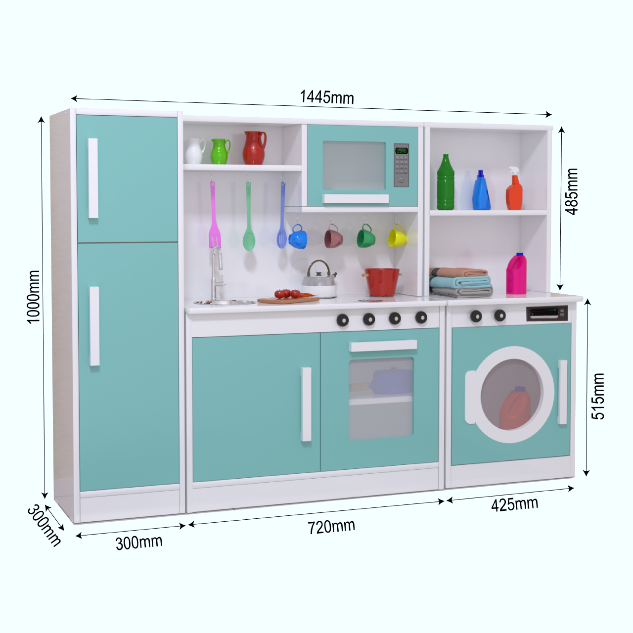 Kit Cozinha com Geladeira e Máquina de Lavar Menta Infantil - 3