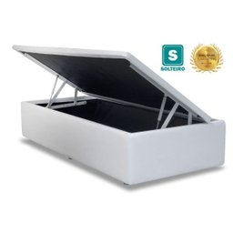 Base Box Baú Solteiro Sintético Branco com Pistao a Gás - 1