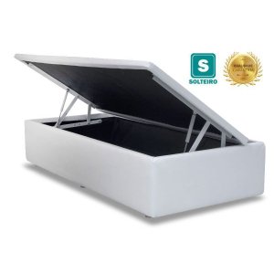 Base Box Baú Solteiro Sintético Branco com Pistao a Gás
