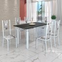 Ver imagem 1 de Conjunto Sala de Jantar Bahia Mesa Tubo 140x75cm Tampo Pedra Ardósia Indiana com 6 Cadeiras