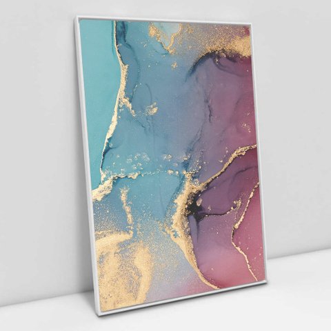 Quadro Decorativo em Canvas Abstrato Mármore Luxe Perolado TaColado Moldura Flutuante 4,5cm Branca 9