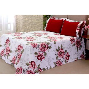 Kit Colcha Cobre Leito 3 Peças Casal Queen Size Estampado Enxoval Vinho