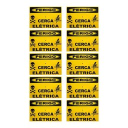Kit 10 Placa de Sinalização Residencial Cerca Elétrica 10x15cm em Alumínio - Acton - 1