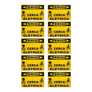 Kit 10 Placa de Sinalização Residencial Cerca Elétrica 10x15cm em Alumínio - Acton