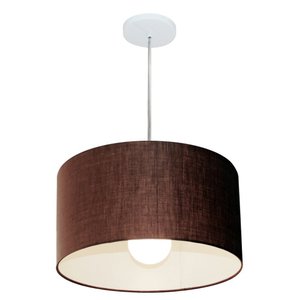 Lustre Pendente Cilíndrico Vivare Md-4202 Cúpula em Tecido 40x25cm - Bivolt - Café - Bivolt