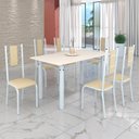 Ver imagem 1 de Conjunto Sala de Jantar Bahia Mesa Tubo 140x75cm Tampo Madeira com 6 Cadeiras