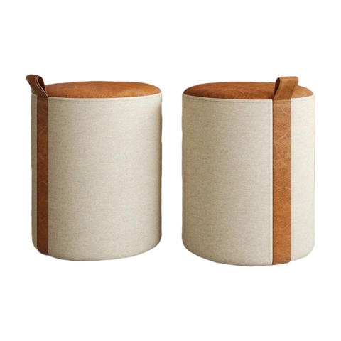Kit 2 Puff Decorativo Zeus Linho Bege