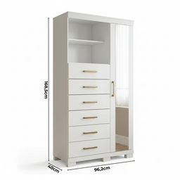 Cômoda Sapateira Multiuso 6 Gavetas 1 Porta com Espelho e Pés Marabá Branco - 4