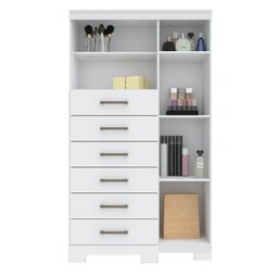 Cômoda Sapateira Multiuso 6 Gavetas 1 Porta com Espelho e Pés Marabá Branco - 6
