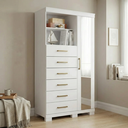 Ver imagem 2 de Cômoda Sapateira Multiuso 6 Gavetas 1 Porta com Espelho e Pés Marabá Branco