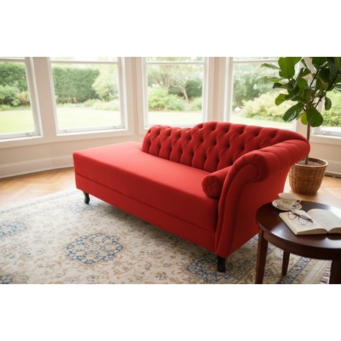 Recamier Decorativo Divã Styllus Lado Esquerdo Couro Vermelho
