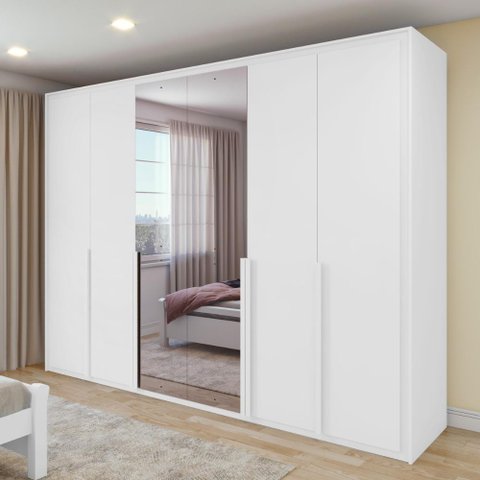 Guarda Roupa Easy Space 6 Portas C/ Espelho Branco Lopas