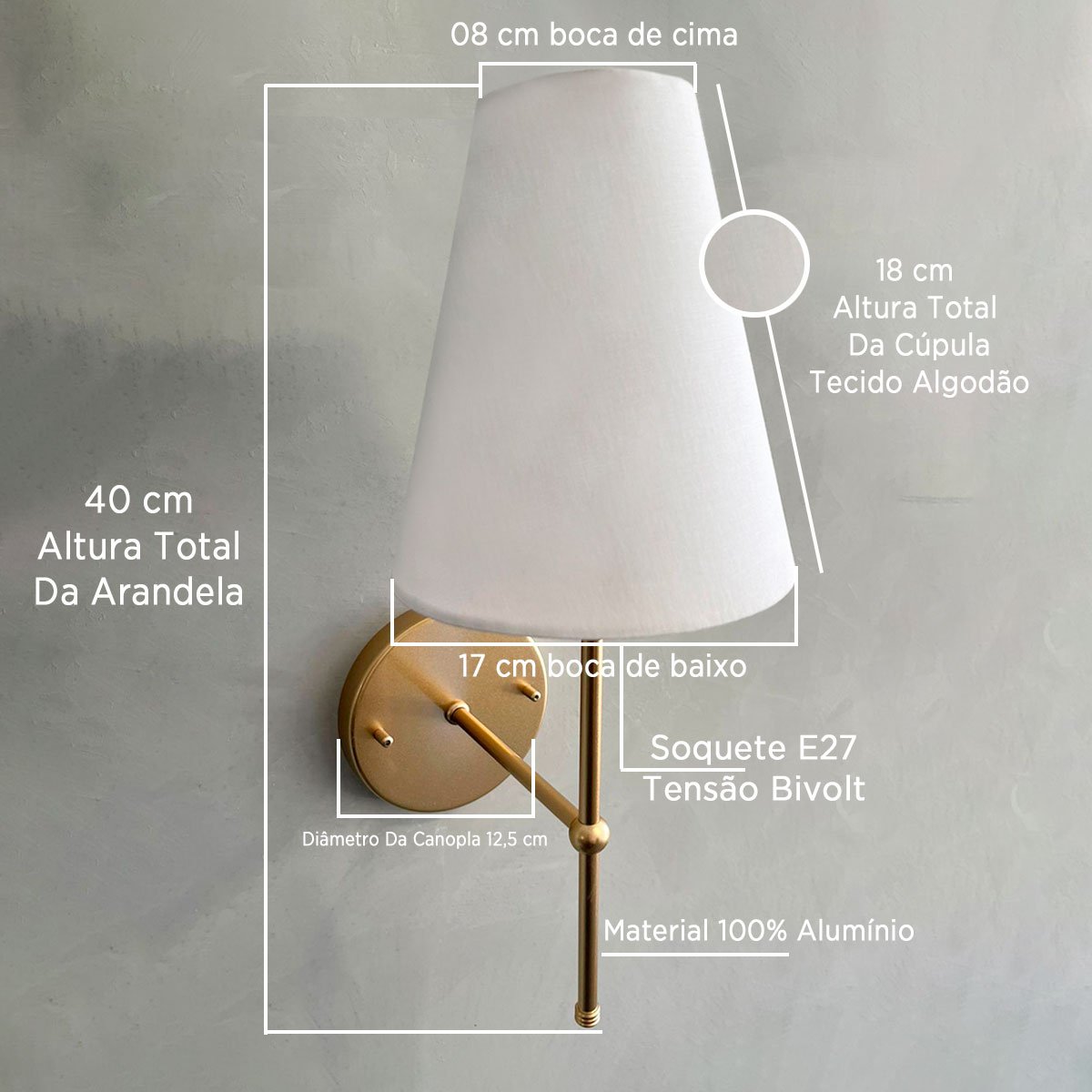 Kit 2 Arandelas de Parede Classica Cupula Algodao E27 Bivolt - 2