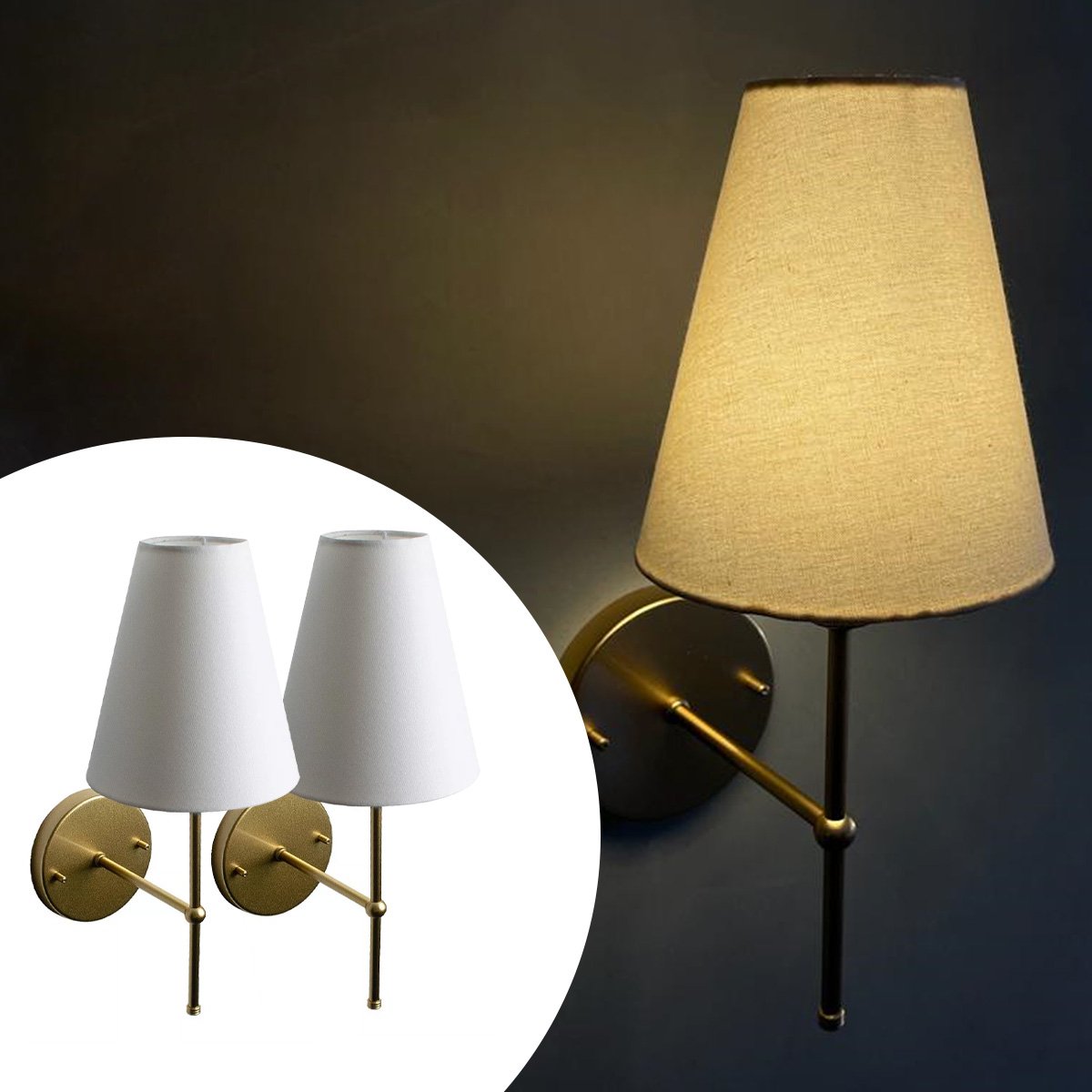 Kit 2 Arandelas de Parede Classica Cupula Algodao E27 Bivolt - 1