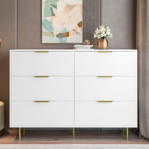 Cômoda 06 Gavetas com Pés e Puxador em Metal - Safira:branco