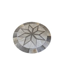 Tapete de Couro Natural Mandala Cinza Branco 1,60 M de Diametro, - 1